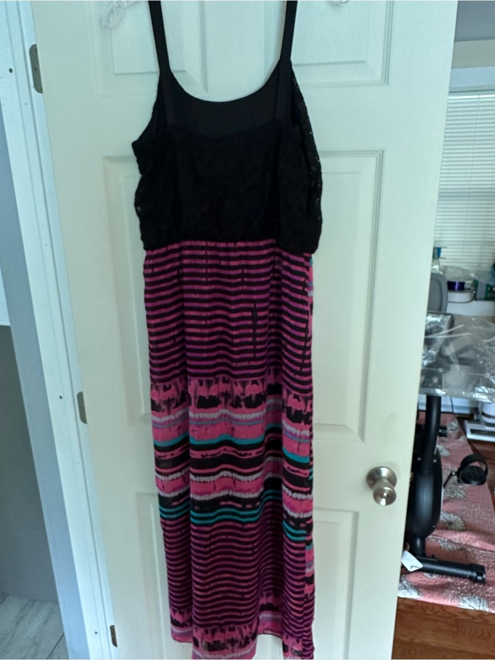 Black Top Multicolor Striped Maxi Dress - Picture 2 of 2